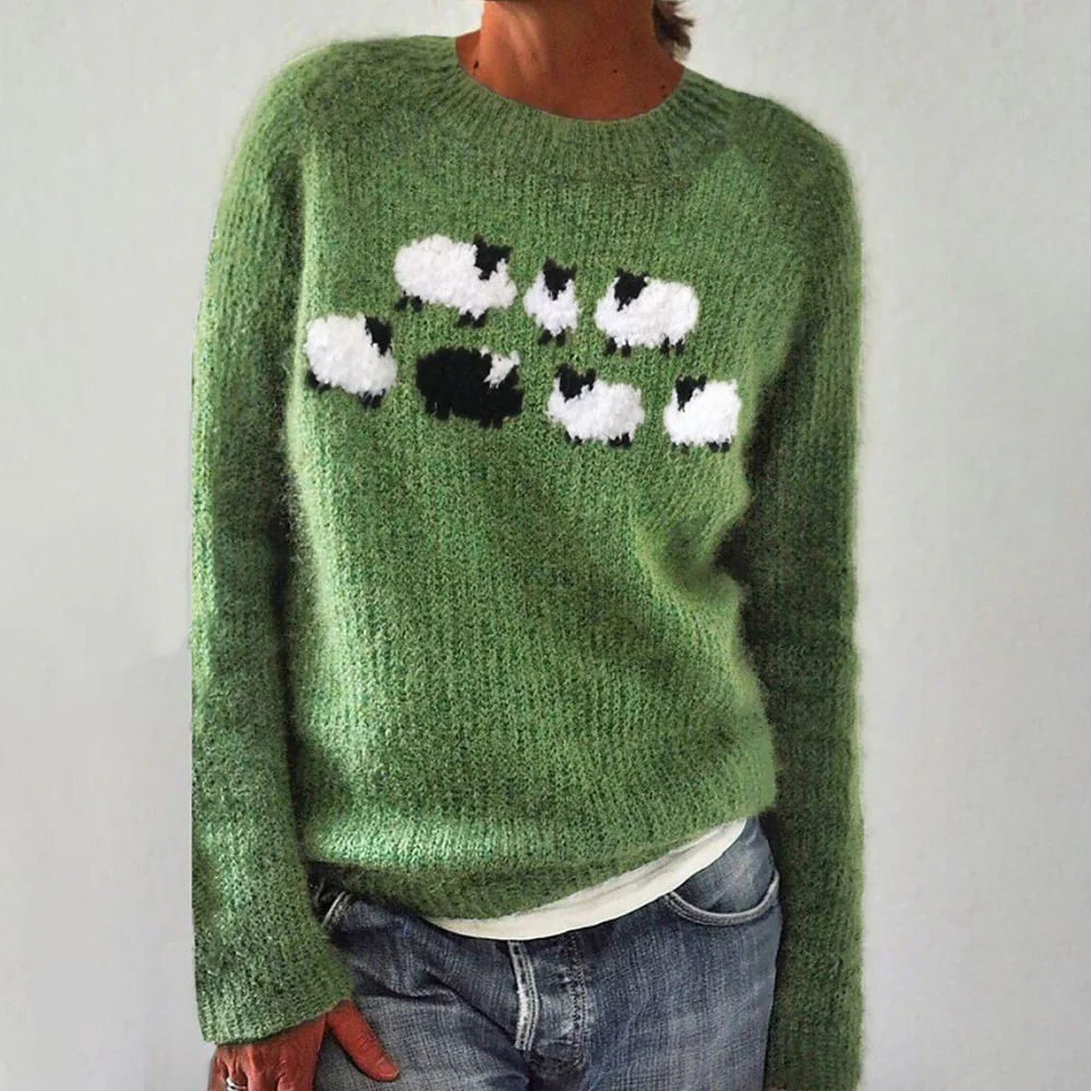 Zoruli Green Long Sleeve Print Sweater