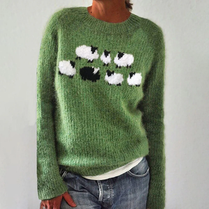 Zoruli Green Long Sleeve Print Sweater