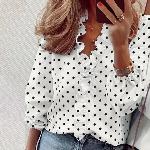 Zoruli Unique Polka Dot Print Long Sleeve Top