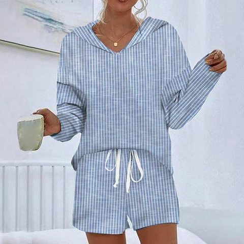 Zoruli Unique Hoodie Striped Two Piece Set