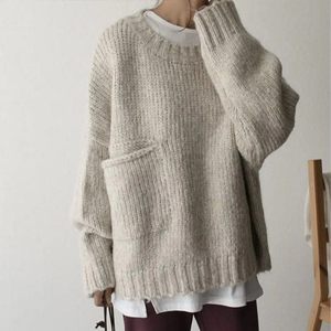 Zoruli Oversized Ivory Pocket Front Sweater