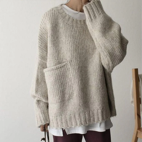 Zoruli Oversized Ivory Pocket Front Sweater