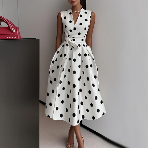 Zoruli Stylish Polka Dot Sleeveless Midi Dress