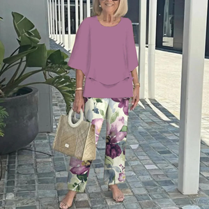 Zoruli Distinctive 3/4 Sleeve Purple Two Piece Set