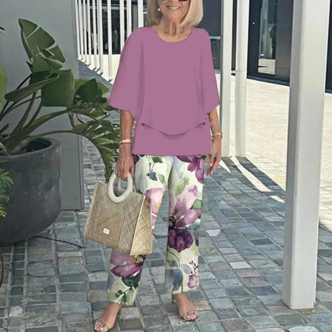 Zoruli Distinctive 3/4 Sleeve Purple Two Piece Set