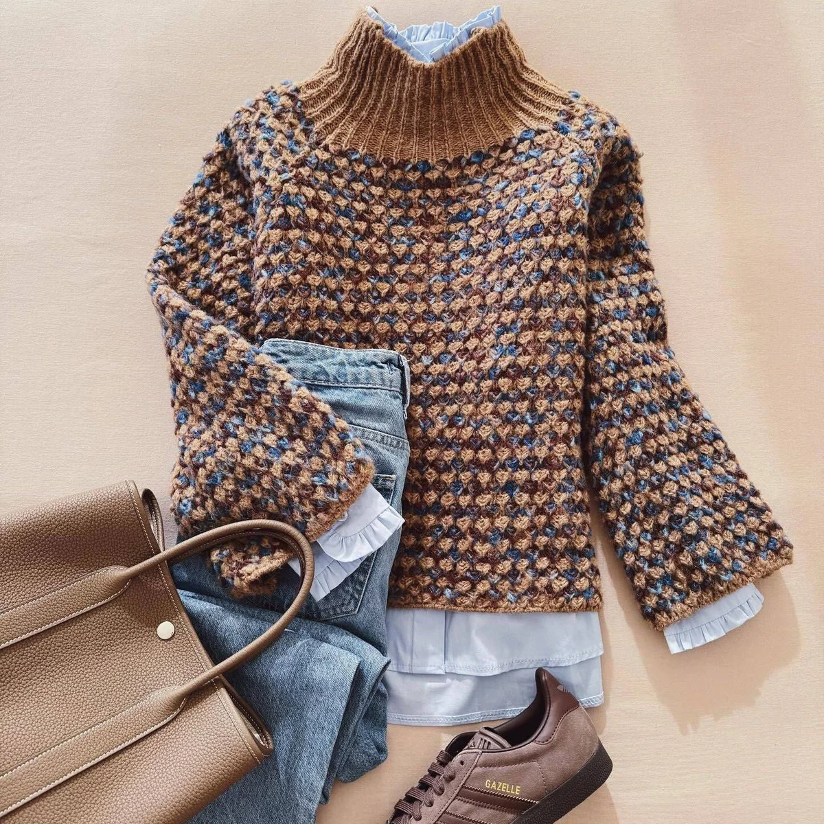 Zoruli Special Mock Neck Tan Sweater
