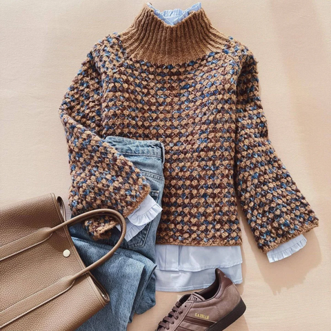 Zoruli Special Mock Neck Tan Sweater