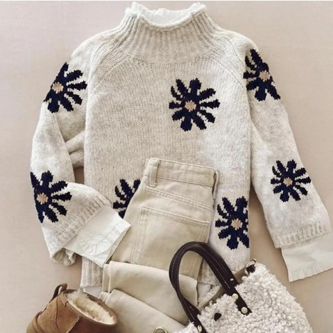 Zoruli Distinctive Mock Neck Long Sleeve Sweater