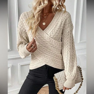 Zoruli Apricot Plain V-Neck Long Sleeve Sweater
