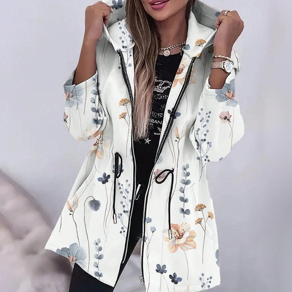 Zoruli Stylish Floral Print Hoodie Outerwear