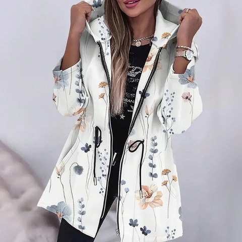 Zoruli Stylish Floral Print Hoodie Outerwear