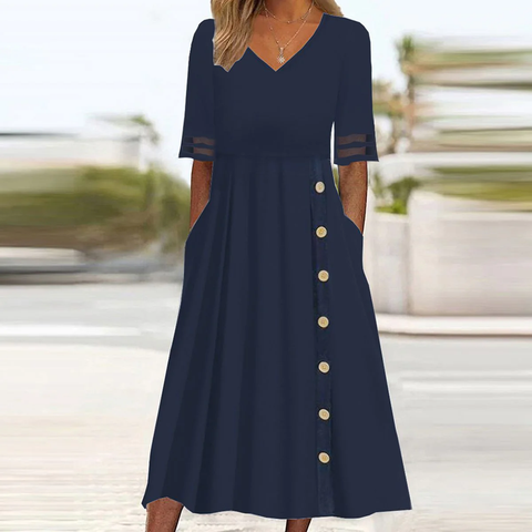 Zoruli Navy Plain Short Sleeve Midi Dress