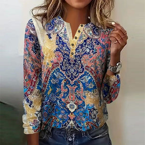 Zoruli Abstract Print Long Sleeve Top