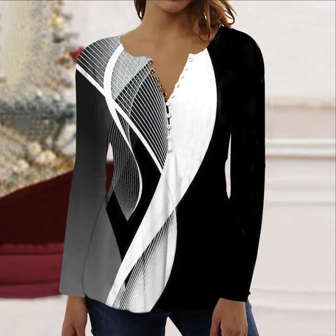 Zoruli Abstract Black Gray White Long Sleeve Top