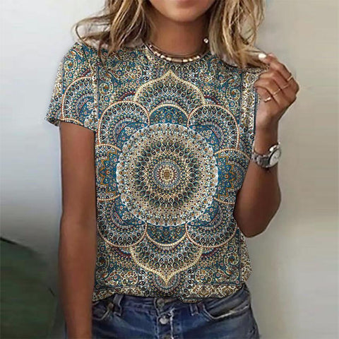 Zoruli Abstract Short Sleeve Print Top