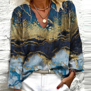 Zoruli Abstract Print Long Sleeve Blouse