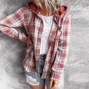 Zoruli 90s Checkered Hoodie Button-Up Top