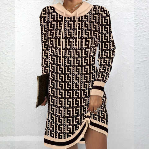 Zoruli Abstract Print Hoodie Mini Dress