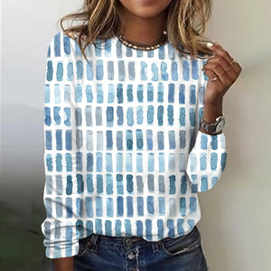 Zoruli Abstract Watercolor Blue Long Sleeve Top
