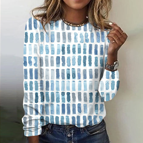 Zoruli Abstract Watercolor Blue Long Sleeve Top
