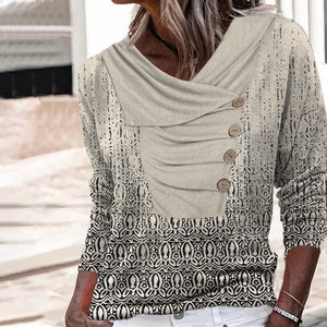 Zoruli Abstract Black and Heather Creme Print Asymmetrical Top