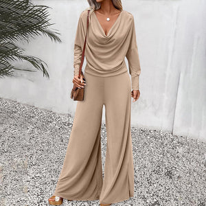 Zoruli Vintage Long Sleeve V-Neck Plain Jumpsuit