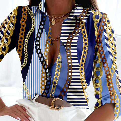 Zoruli Abstract Chain Print Long Sleeve Shirt